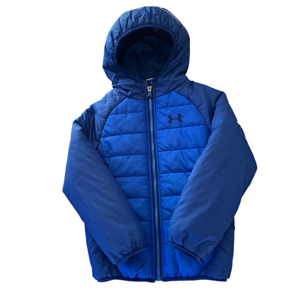 Under Armour Tuckerman Hooded Puffer Jacket Boys Size 6 Two Tone Colorblock Blue